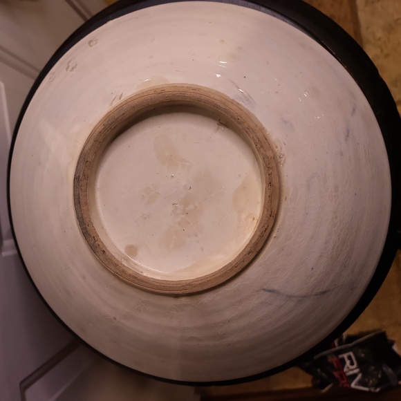 Vintage Hand Painted Bisque Ceramic Blue & White Plate Bowl - Picture 7 of 10